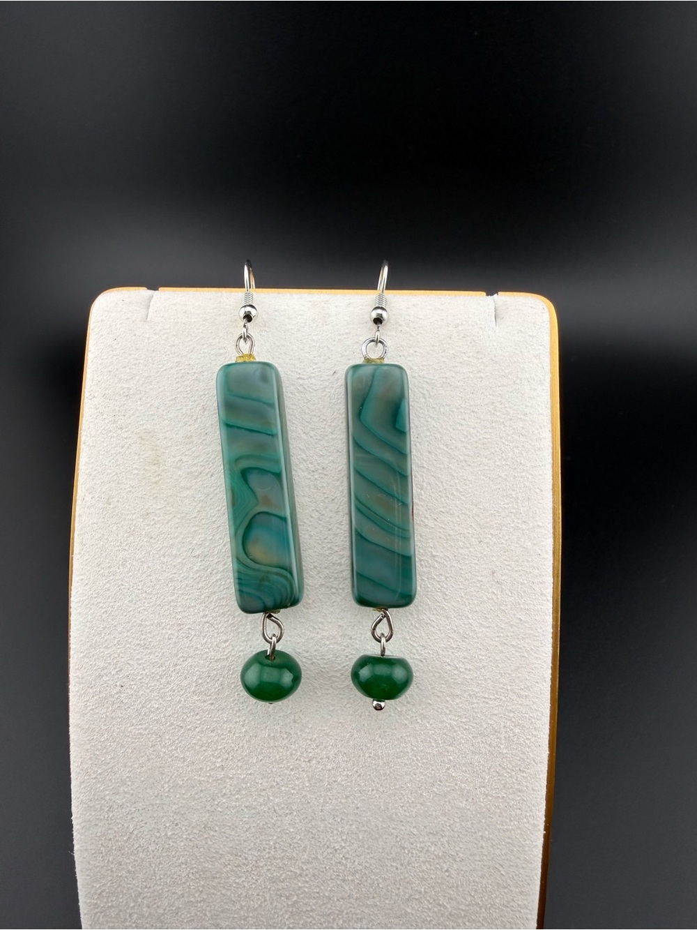 Green Marbled Rectangle Drop Earrings with Green Jade stone - Women Jewelry